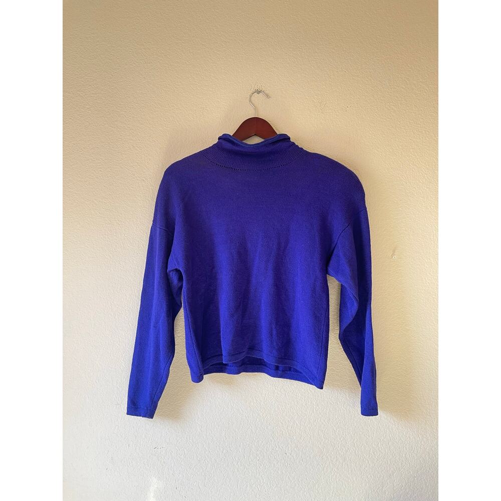 Vintage St. John’s Santana knit blue and‎ purple knit mock neck sweater medium